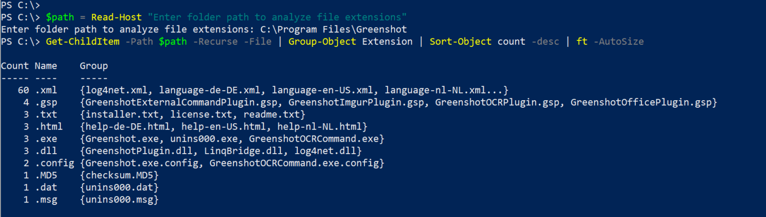 powershell-determine-all-file-extensions-and-count-to-files-by